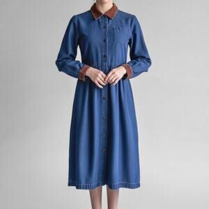 Vintage 90s Denim Dress Western Equestrian Country Chic Heritage Corduroy 4P